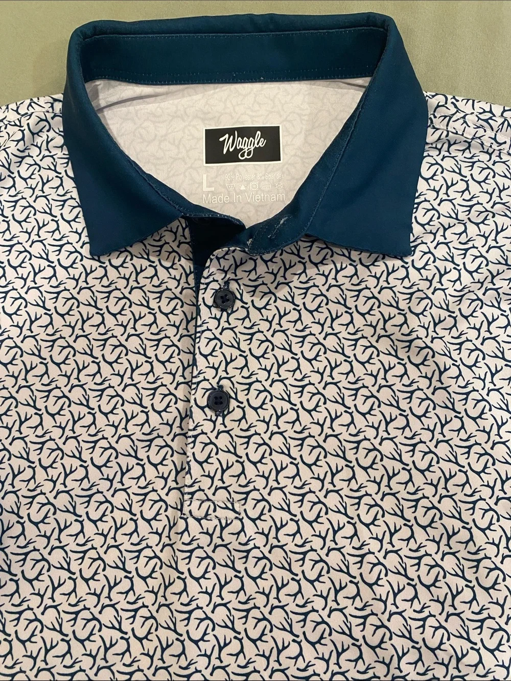 Waggle Men's White Polo with Navy Teal Contrast Collar - Picture 3 of 7